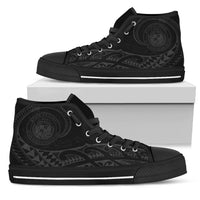 Hawaii State Tattoo Swirly Gray Polynesian High Top Shoes Womens High Top Black - Polynesian Pride