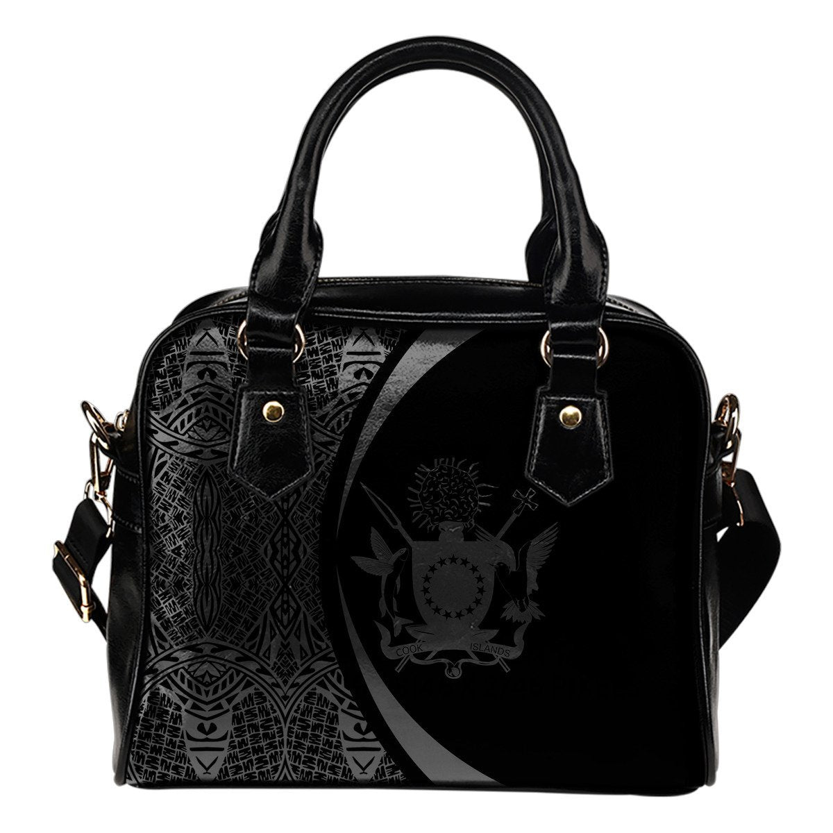 Cook Islands Coat Of Arms Polynesian Shoulder Handbag - Circle Style - 09 One Size Black And Grey - Polynesian Pride