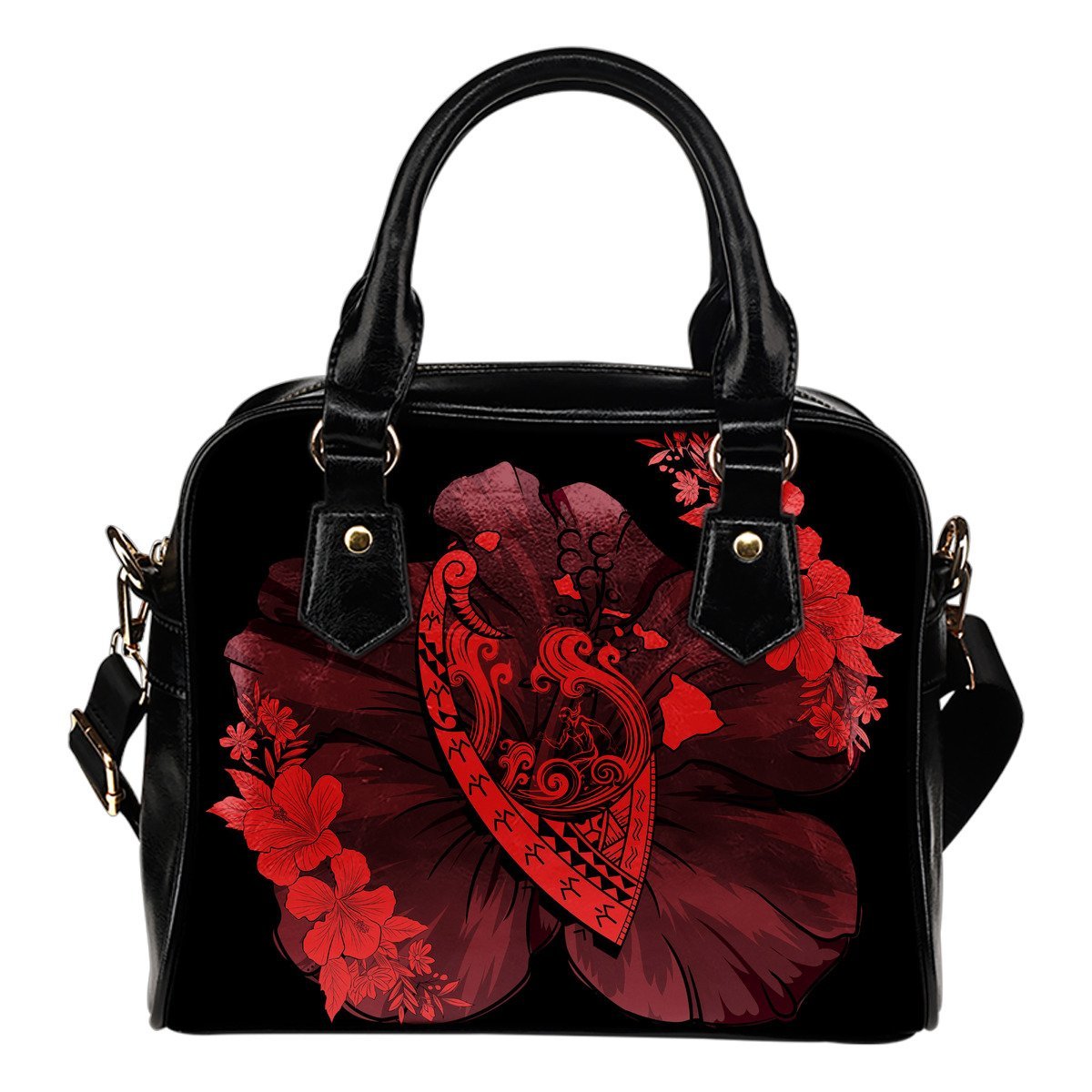 Hawaii Hibiscus Banzai Surfing Shoulder Handbag Red One Size Red - Polynesian Pride