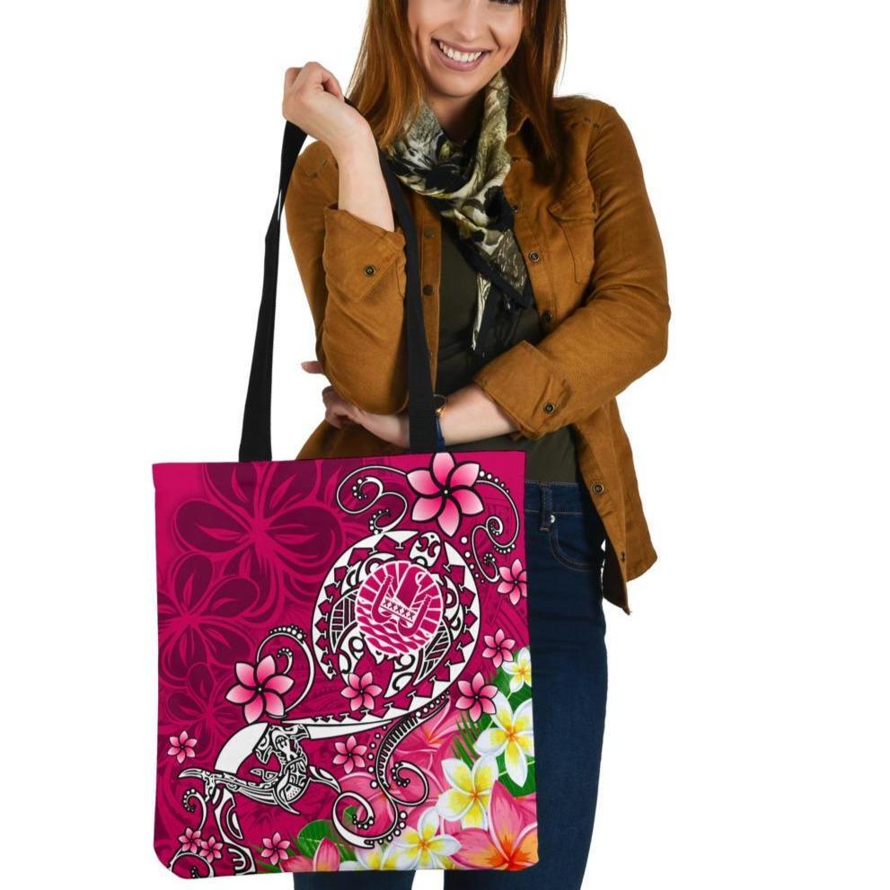 Tahiti Tote Bags - Turtle Plumeria (Pink) Tote Bag One Size Pink - Polynesian Pride