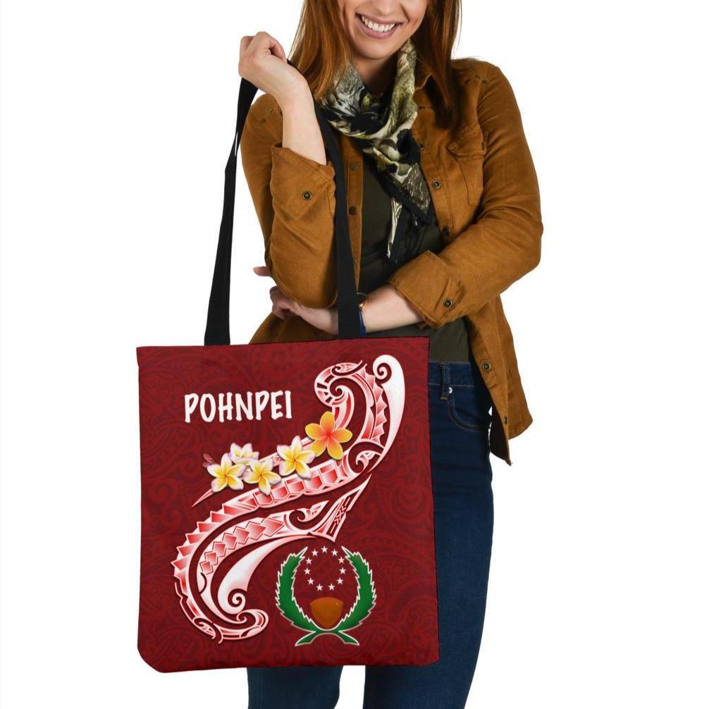 Pohnpei Tote Bags - Pohnpei Seal Polynesian Patterns Plumeria Tote Bag One Size Red - Polynesian Pride