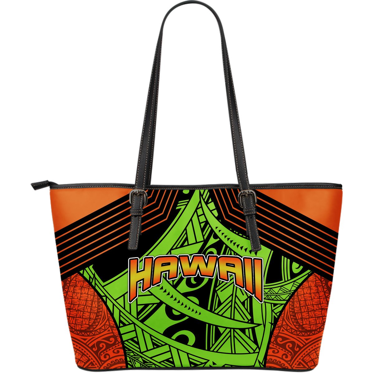 Polynesian Hawaii Leather Tote Bag - Tribal Wave Green - Polynesian Pride