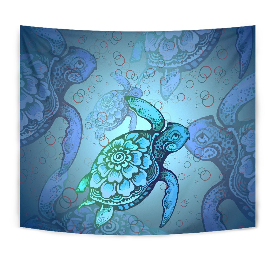Turtle Beauty Tapestry Wall Tapestry Blue - Polynesian Pride