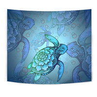 Turtle Beauty Tapestry Wall Tapestry Blue - Polynesian Pride