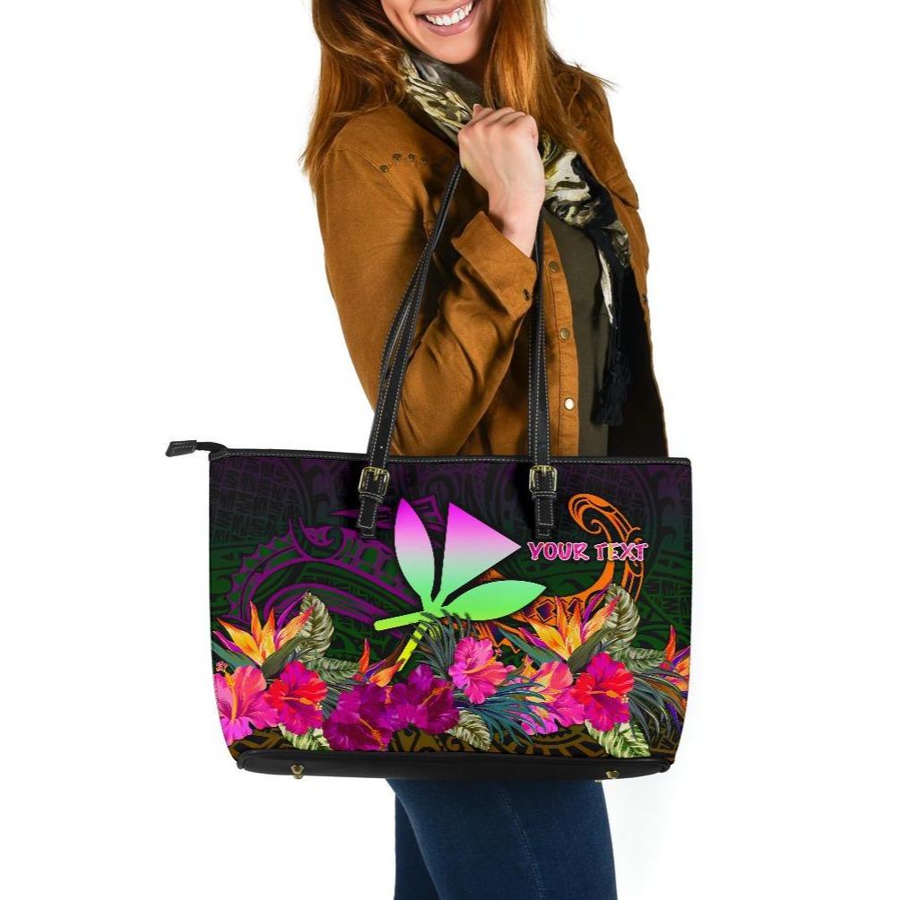 Polynesian Hawaii Personalised Kanaka Maoli Large Leather Tote Bag - Summer Hibiscus Reggae - Polynesian Pride