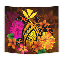 Hawaii Turtle Tribal Map Hibiscus Plumeria Tapestry - Polynesian Pride