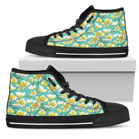Hawaiian Shoes - Tropical Plumeria Blue High Top Shoes Womens High Top Black - Polynesian Pride