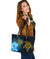 Hawaii Small Leather Tote - Turtle Hibiscus Pattern Hawaiian Small Leather Tote - Blue Blue - Polynesian Pride