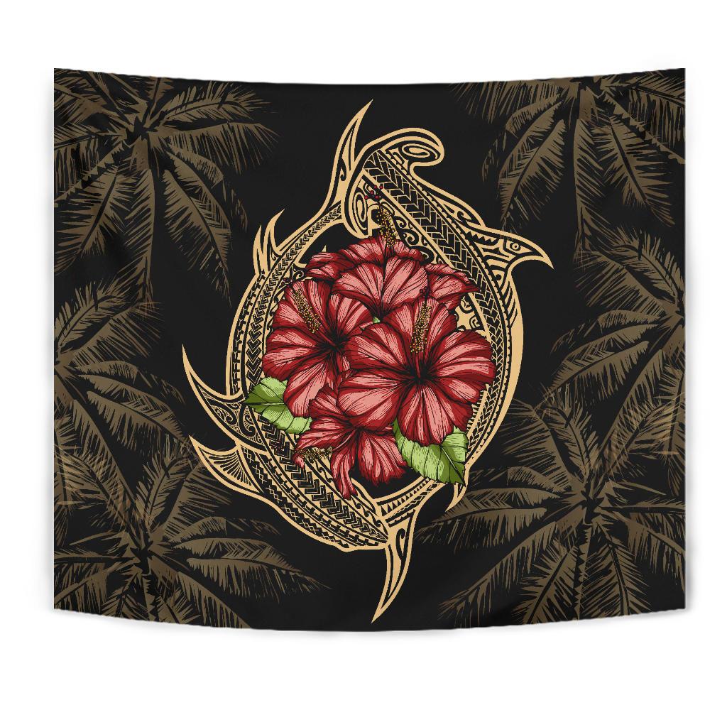 Hawaii Shark Hibiscus Gold Tapestry - Polynesian Pride