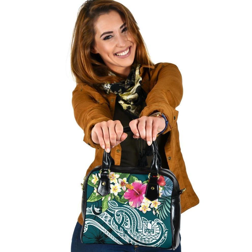 Tahiti Polynesian Shoulder Handbag - Summer Plumeria (Turquoise) One Size Turquoise - Polynesian Pride