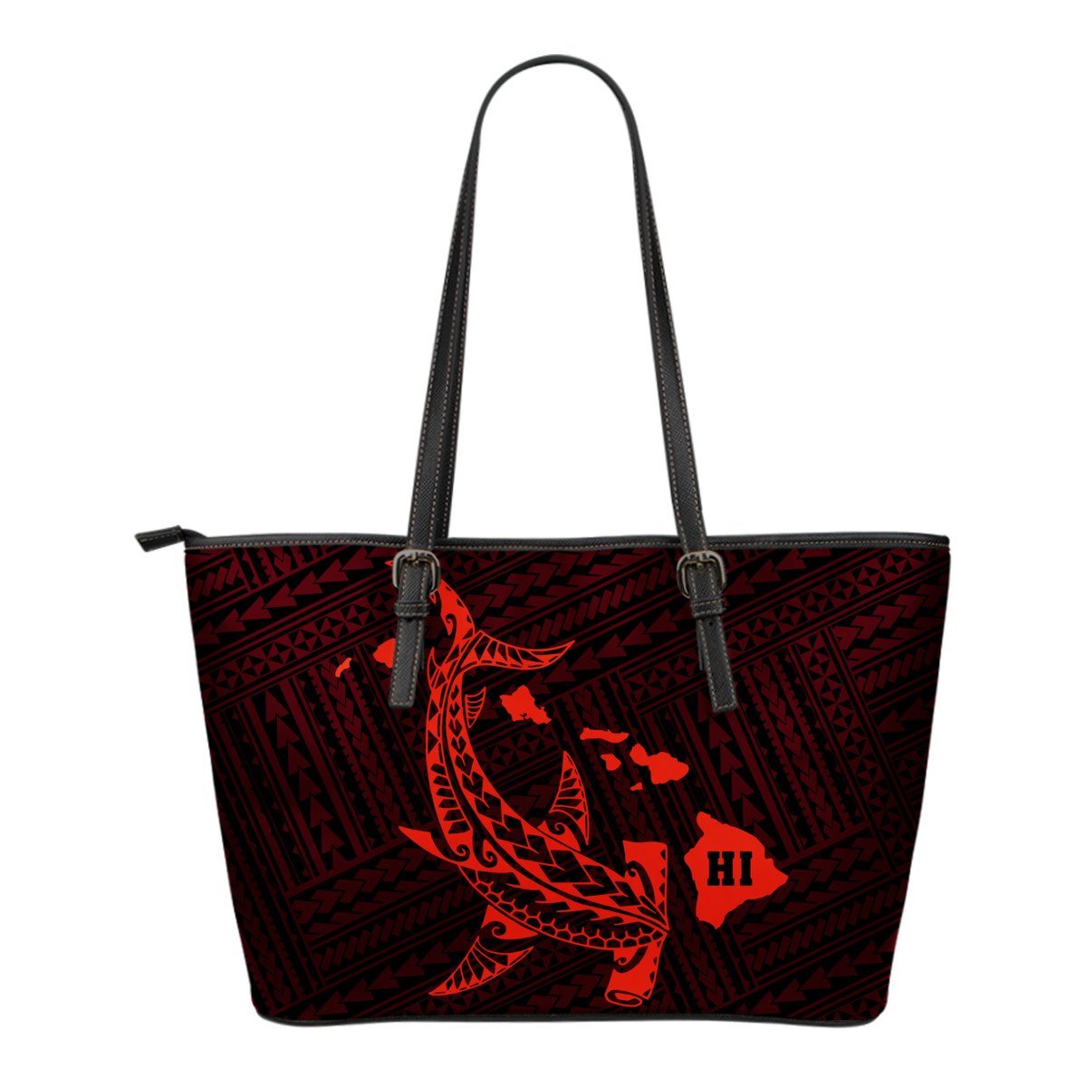 Hawaii Shark Red Polynesian Small Leather Tote Red - Polynesian Pride