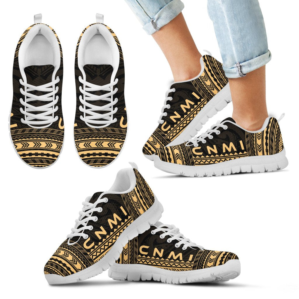 Northern Mariana Islands Sneakers - CNMI Polynesian Chief Tattoo Gold Version - Polynesian Pride