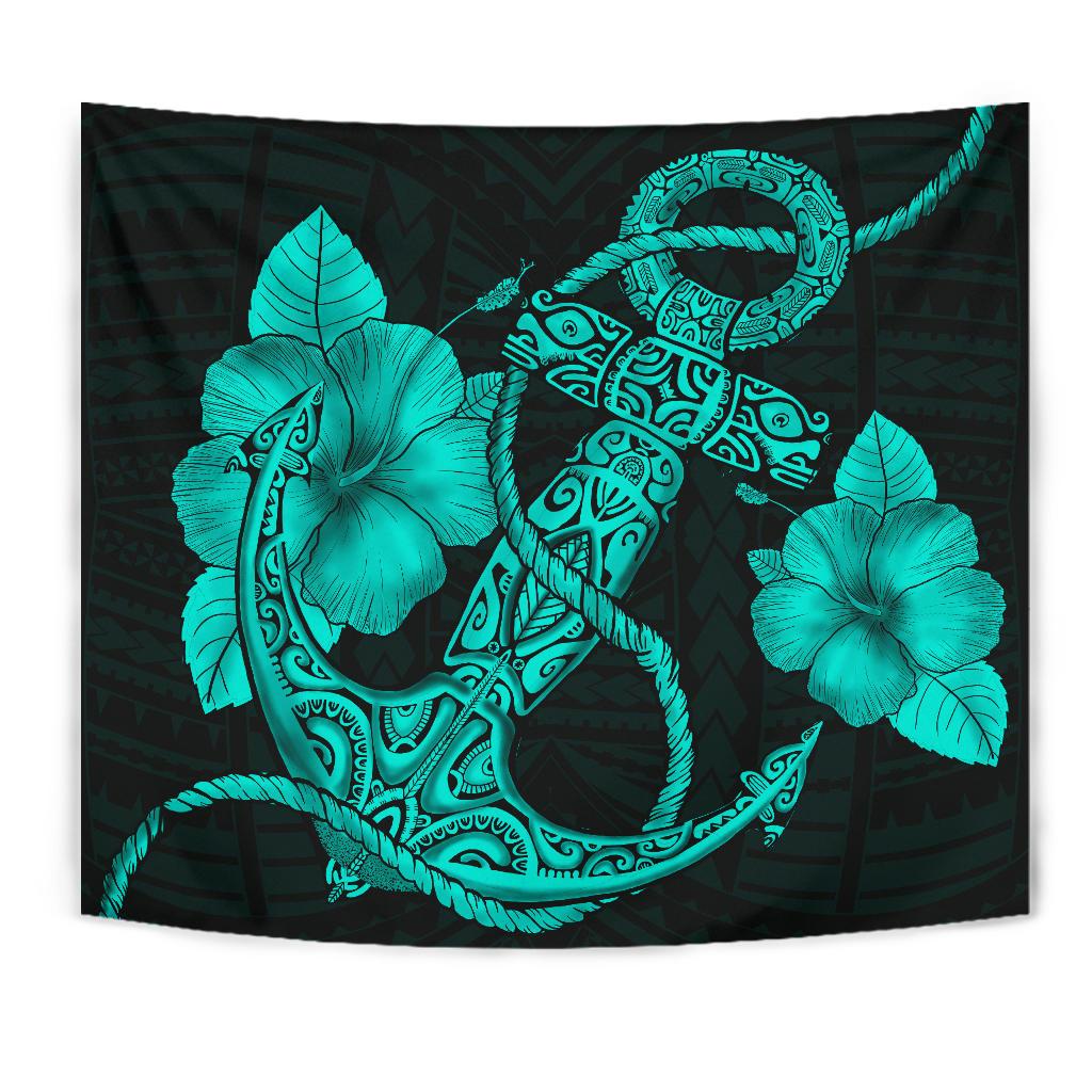Anchor Turquoise Poly Tribal Tapestry Wall Tapestry Turquoise - Polynesian Pride