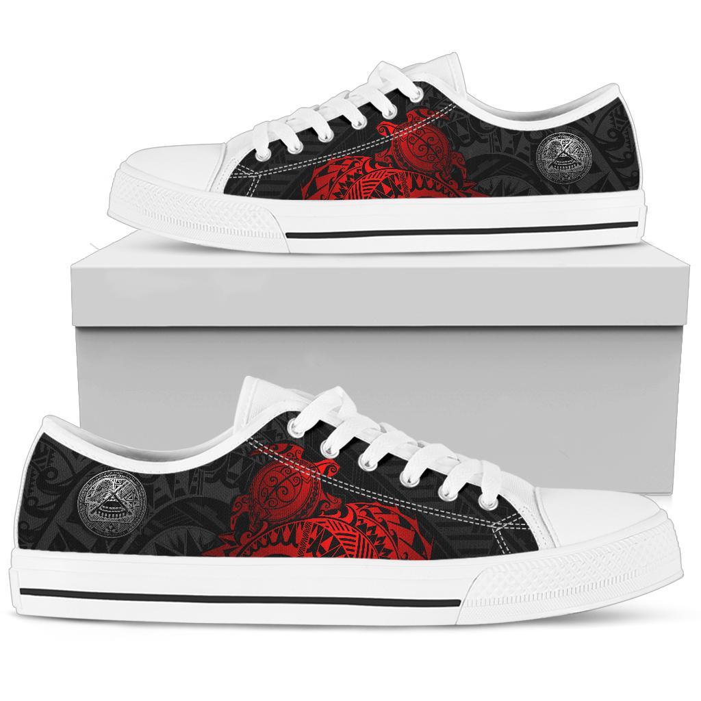 American Samoa Polynesian Low Top Shoes - Polynesian Turtle (Full Red) - Polynesian Pride