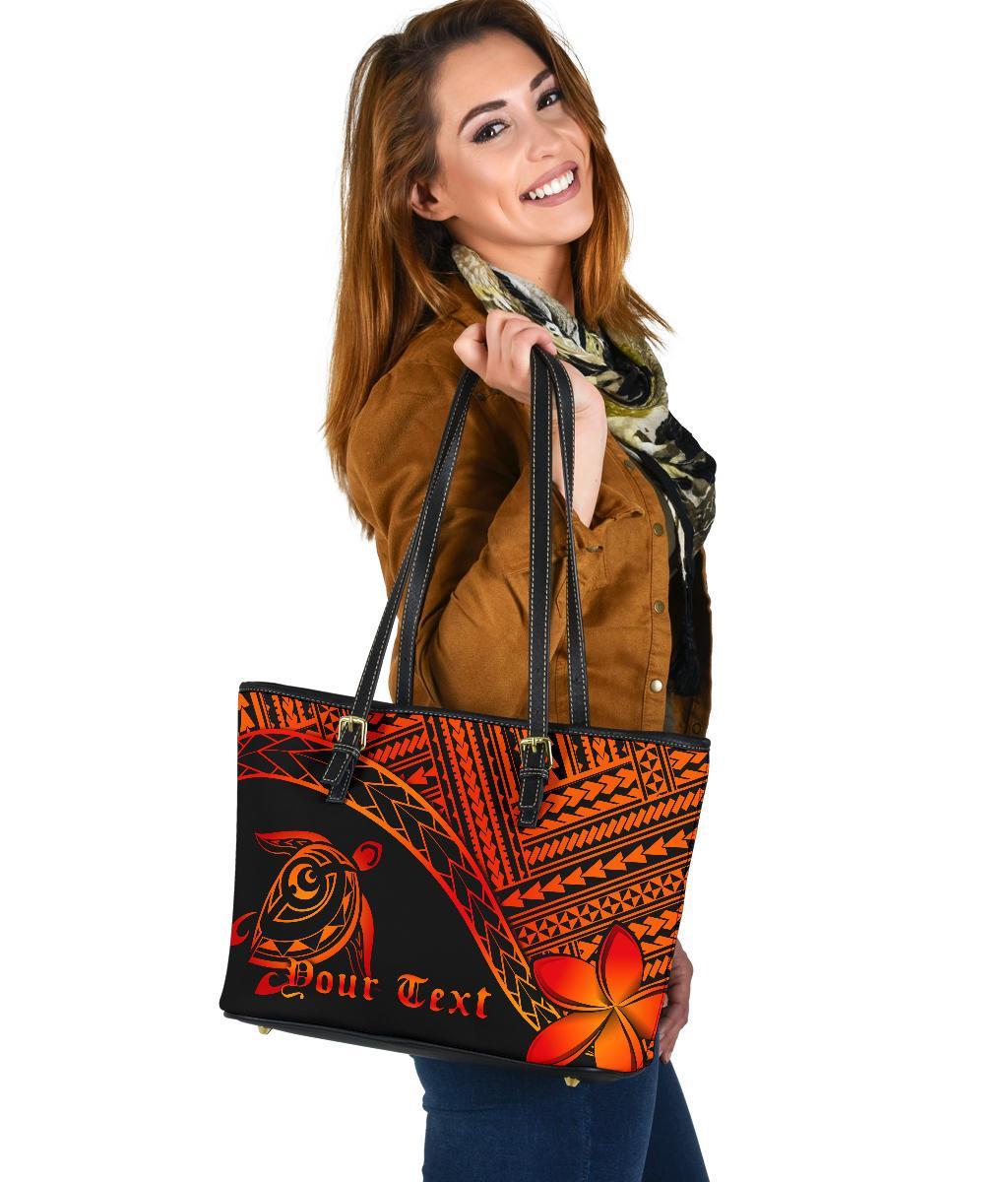 Personalized - Hawaiian Turtle Plumeria Leather Tote Bag Small AH - Polynesian Pride