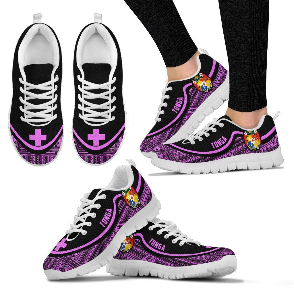 Tonga Wave Sneakers - Polynesian Pattern Purple Color Women's Sneakers - White - Tonga White - Polynesian Pride