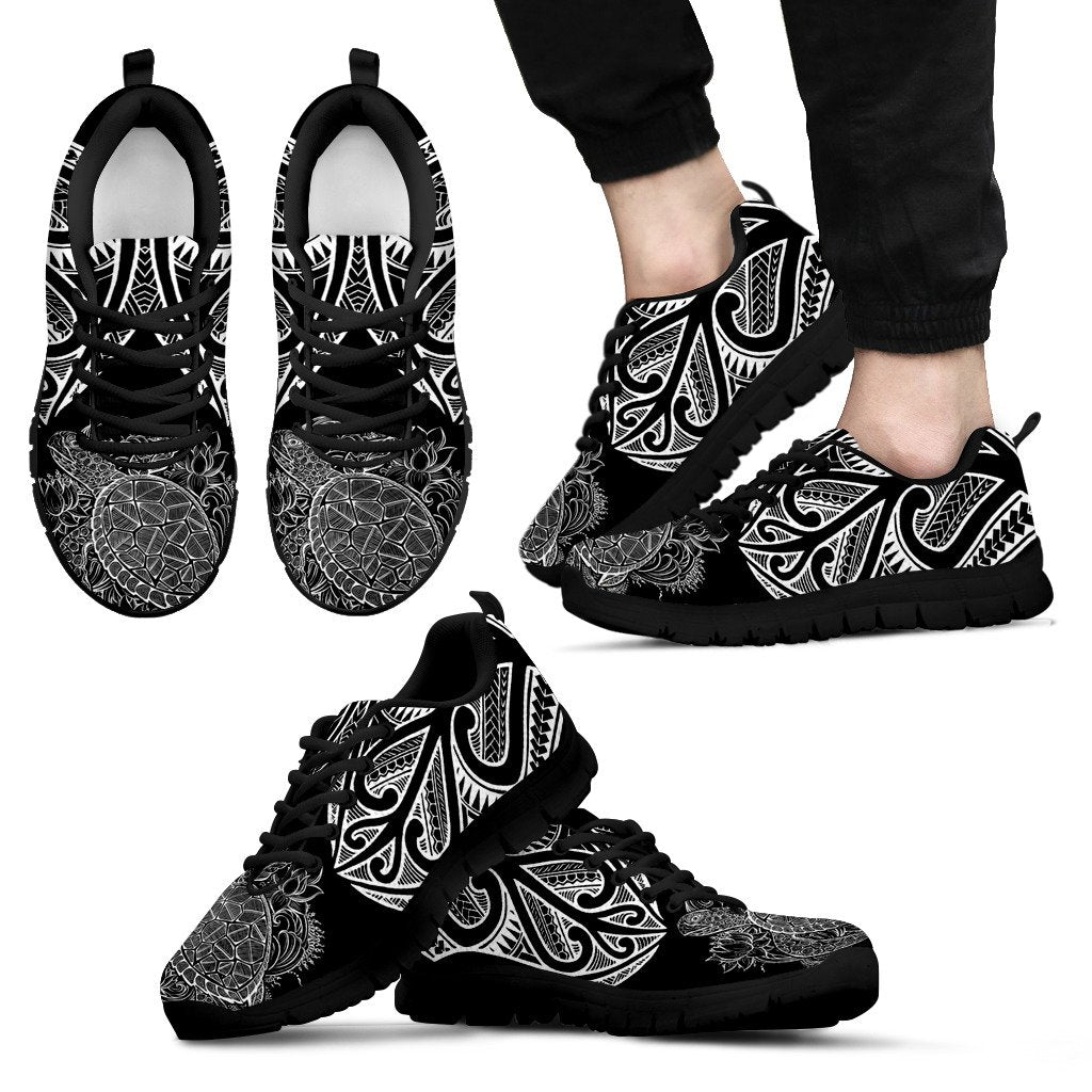 Polynesian Sneakers - Polynesian Turtle Tattoo Black Version Unisex Black - Polynesian Pride