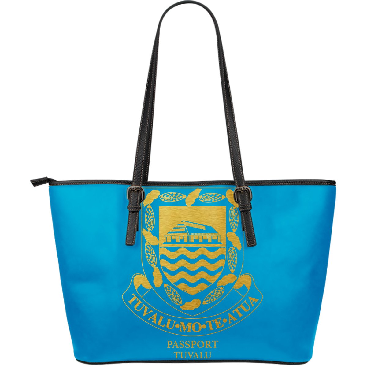 Tuvalu Passport Large Leather Tote Bag Blue - Polynesian Pride