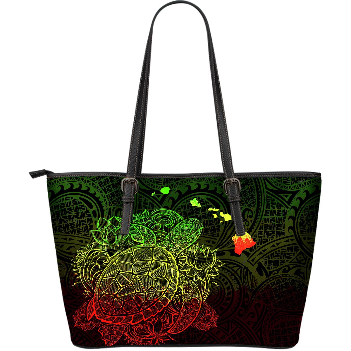 Polynesian Hawaii Leather Tote - Turtle Map Reggage Reggage - Polynesian Pride