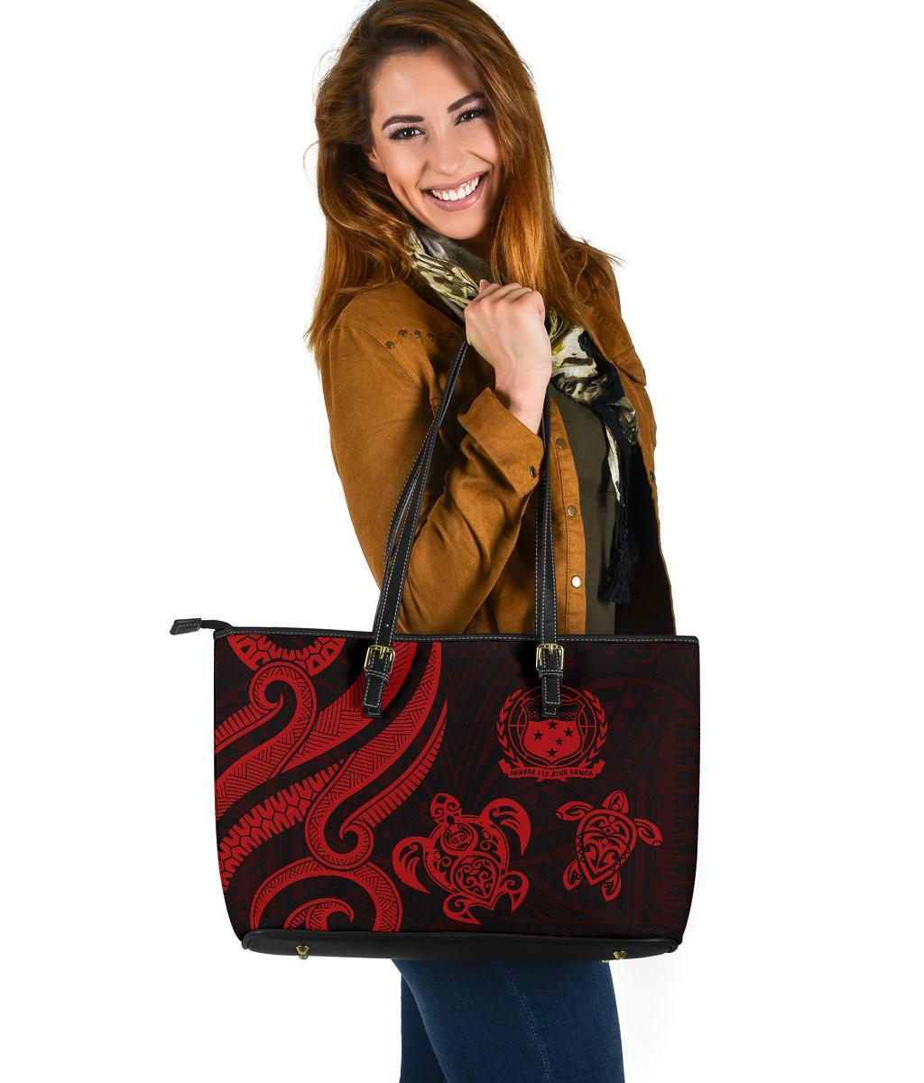 Samoa Polynesian Large Leather Tote Bag - Red Tentacle Turtle Red - Polynesian Pride