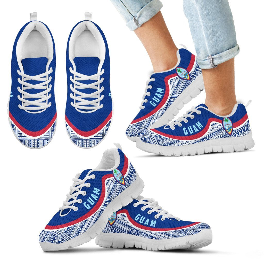 Guam Wave Sneakers - Polynesian Pattern White Blue Color Kid's Sneakers - White - Guam White - Polynesian Pride