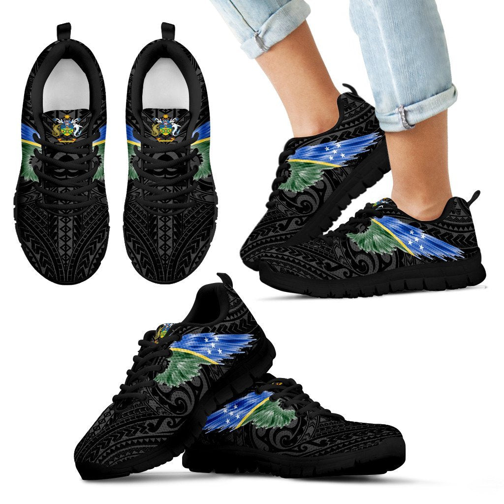 Solomon Islands Sneakers - Solomon Islands Coat Of Arms & Flag Wing - A8 - Polynesian Pride
