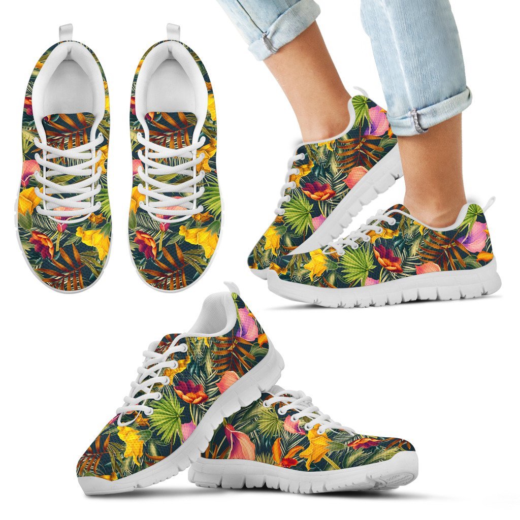 Hawaii Seamless Tropical Flower Plant And Leaf Pattern Sneakers Kid's Sneakers White - Polynesian Pride