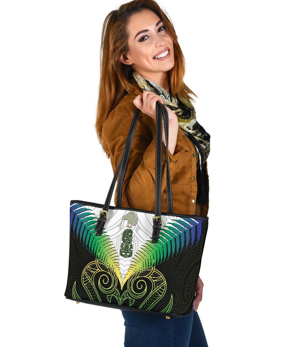 Maori Manaia New Zealand Small Leather Tote Rasta Rasta - Polynesian Pride