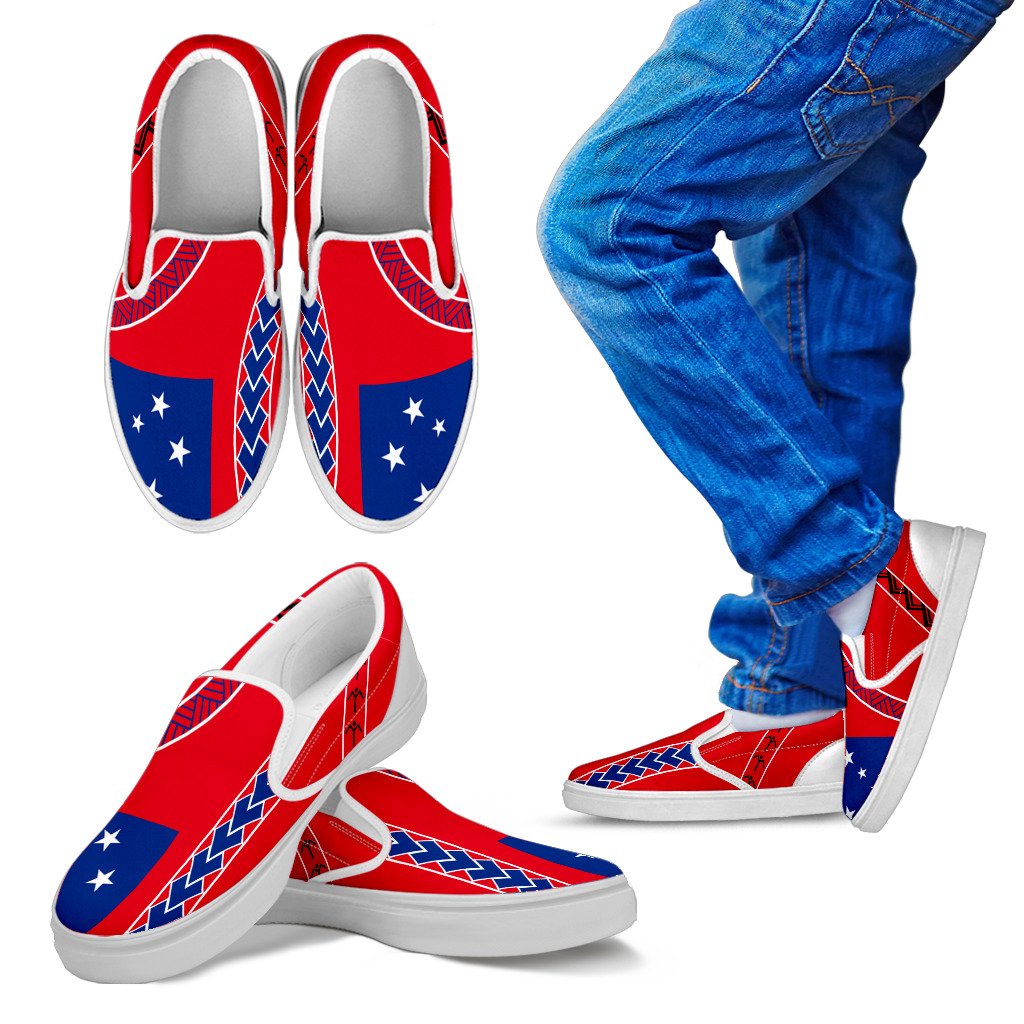 Samoa Flag Slip Ons - Polynesian Style Kid White - Polynesian Pride
