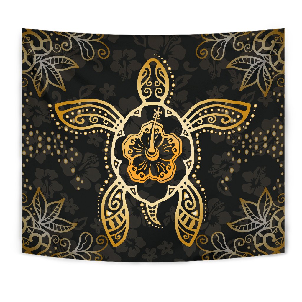 Turtle Hibiscus Yellow Tapestry Wall Tapestry Yellow - Polynesian Pride