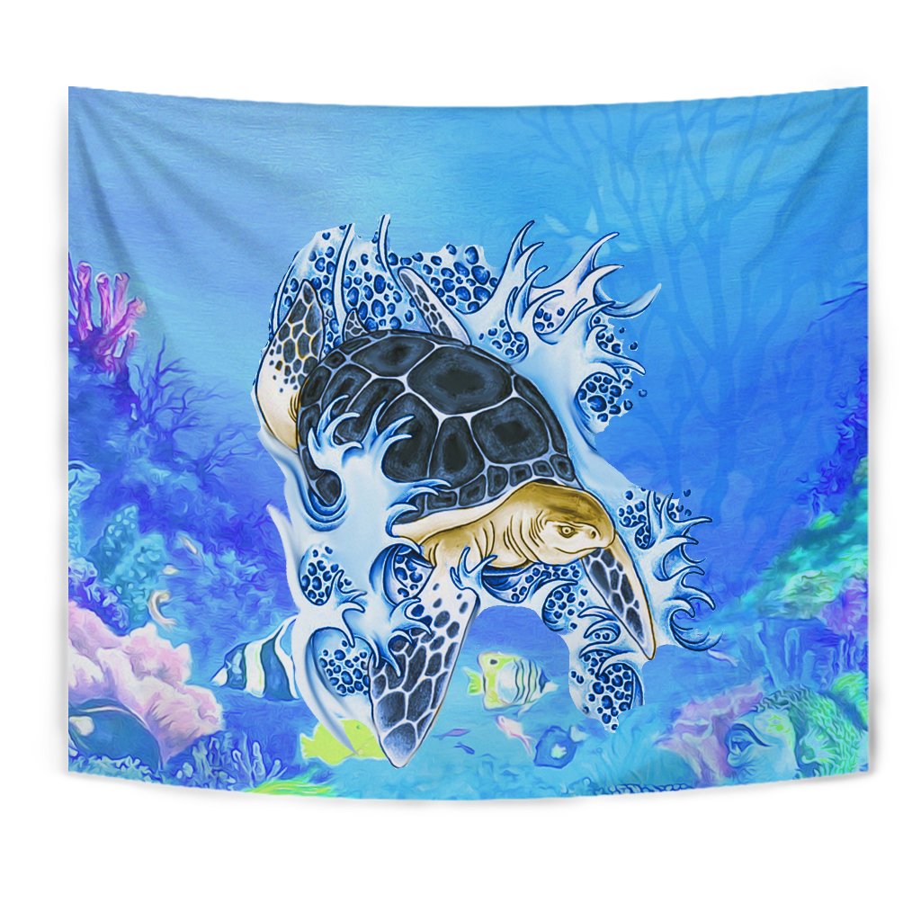 Turtle Cool Tapestry Wall Tapestry Blue - Polynesian Pride