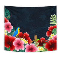 Forest Hibiscus Tapestry Wall Tapestry Black - Polynesian Pride
