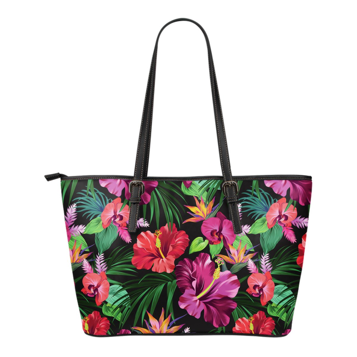 Hibiscus Small Leather Tote Bag 02 White - Polynesian Pride