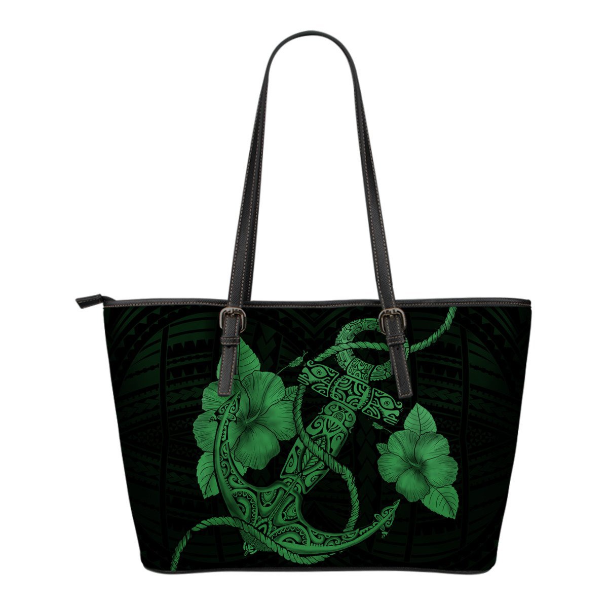 Anchor Green Poly Tribal Small Leather Tote Green - Polynesian Pride