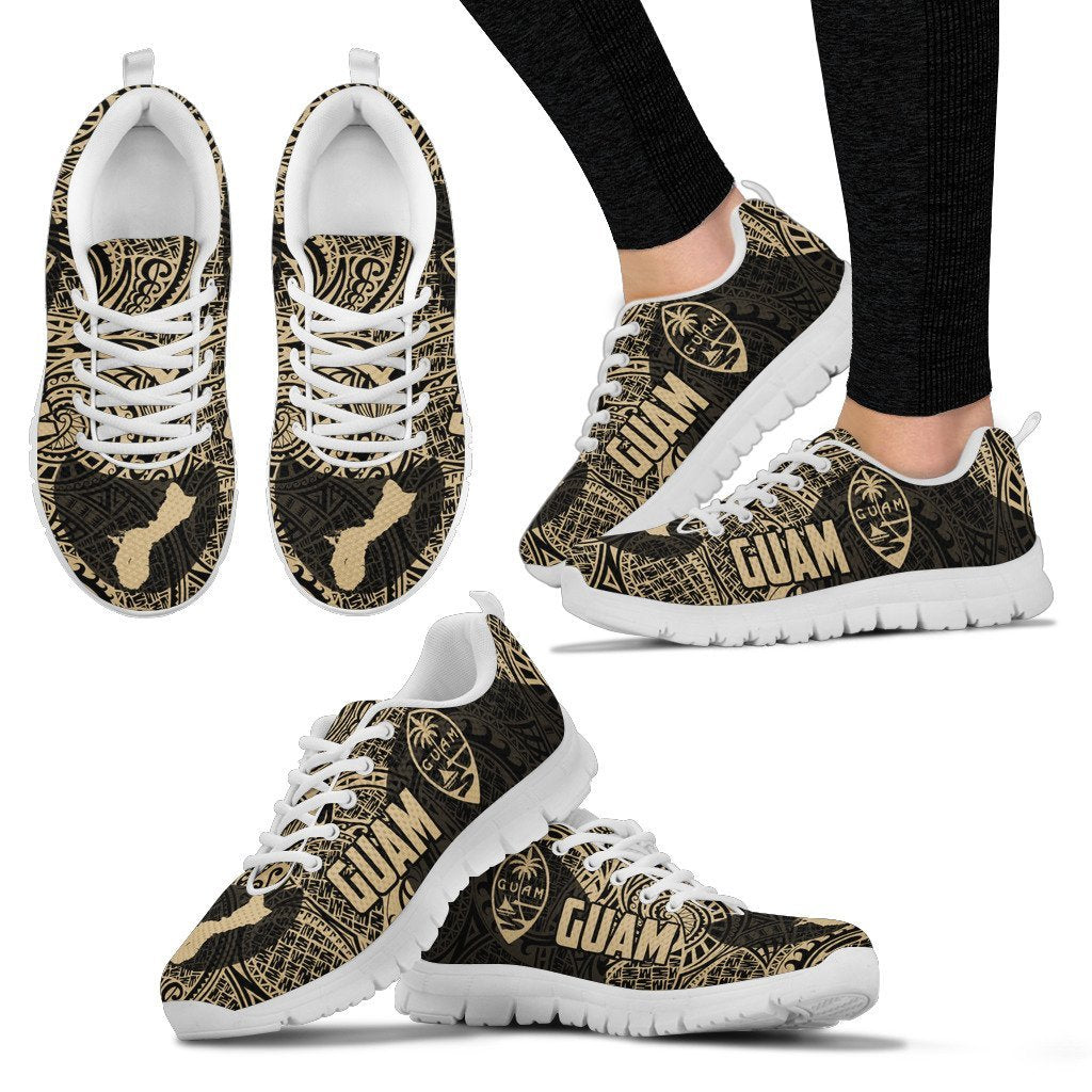 Guam Map and Coat of Arms with Polynesian Pattern Sneakers - Cullinan Style Women's Sneakers - White - TH0 White - Polynesian Pride