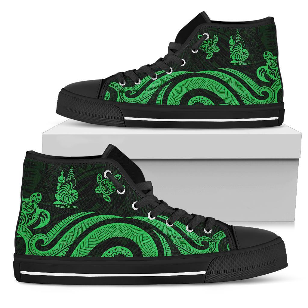 New Caledonia High Top Canvas Shoes - Green Tentacle Turtle Unisex Black - Polynesian Pride