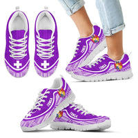 Tonga Wave Sneakers - Polynesian Pattern White Purple Color Kid's Sneakers - White - Tonga White - Polynesian Pride