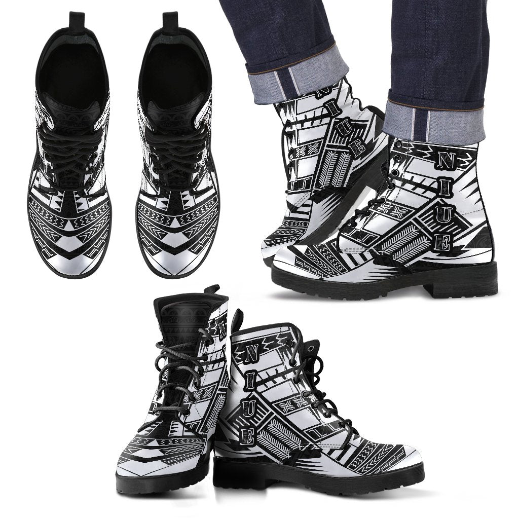 Niue Leather Boots - Polynesian Tattoo Black Black - Polynesian Pride