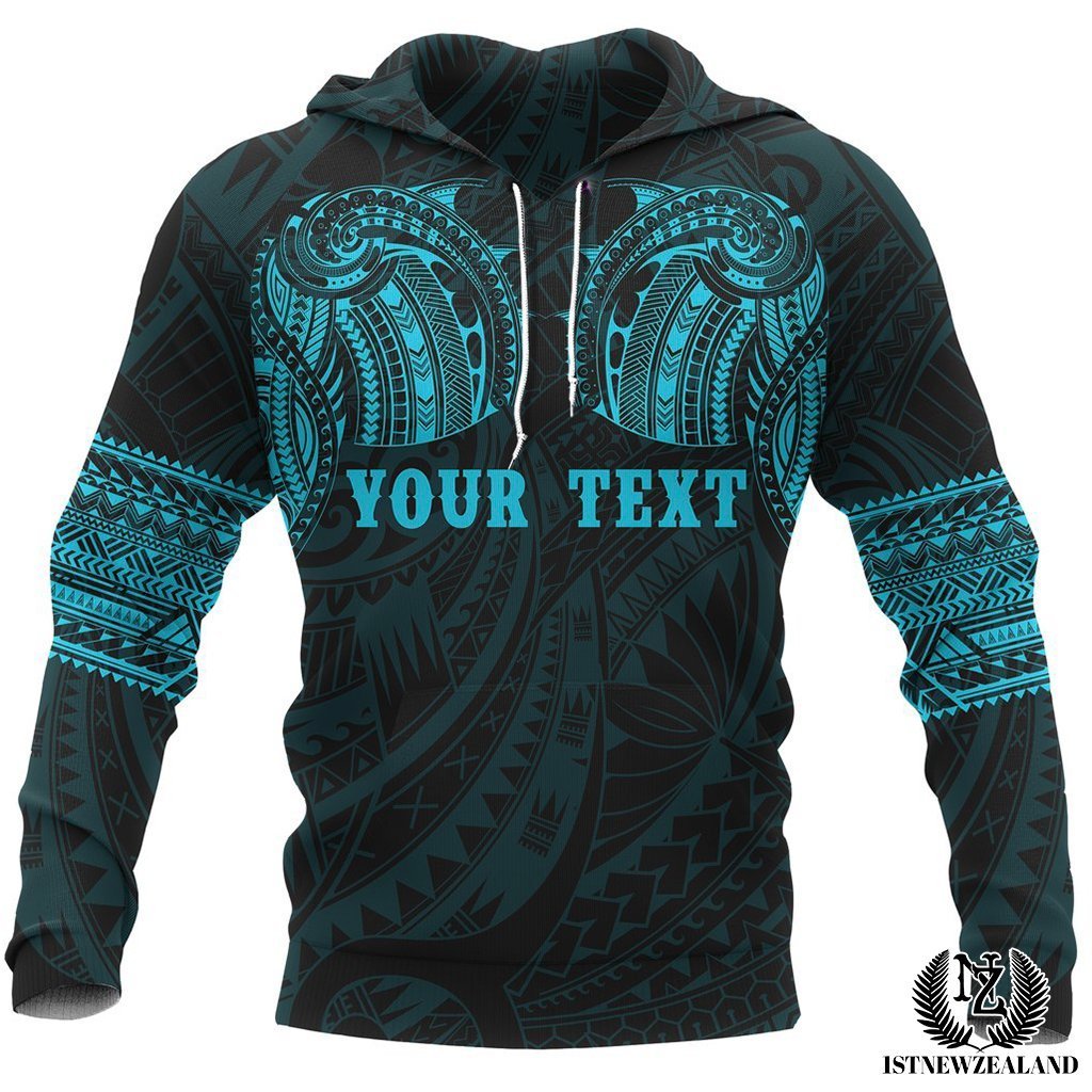 New Zealand Customized Aotearoa Maori Tattoo All Over Print Hoodie, Sea Style Unisex Blue - Polynesian Pride