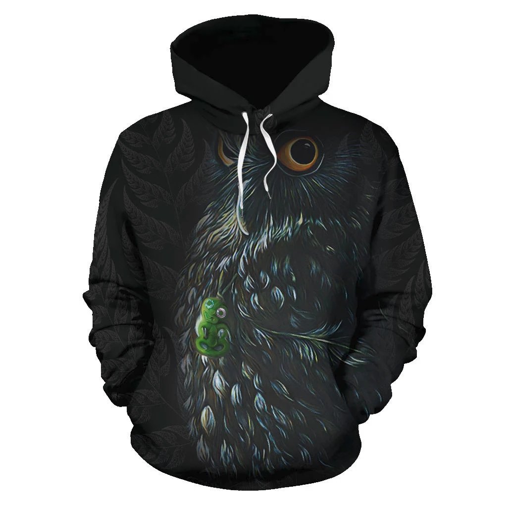 Maori Morepork New Zealand Hoodie Unisex Black - Polynesian Pride