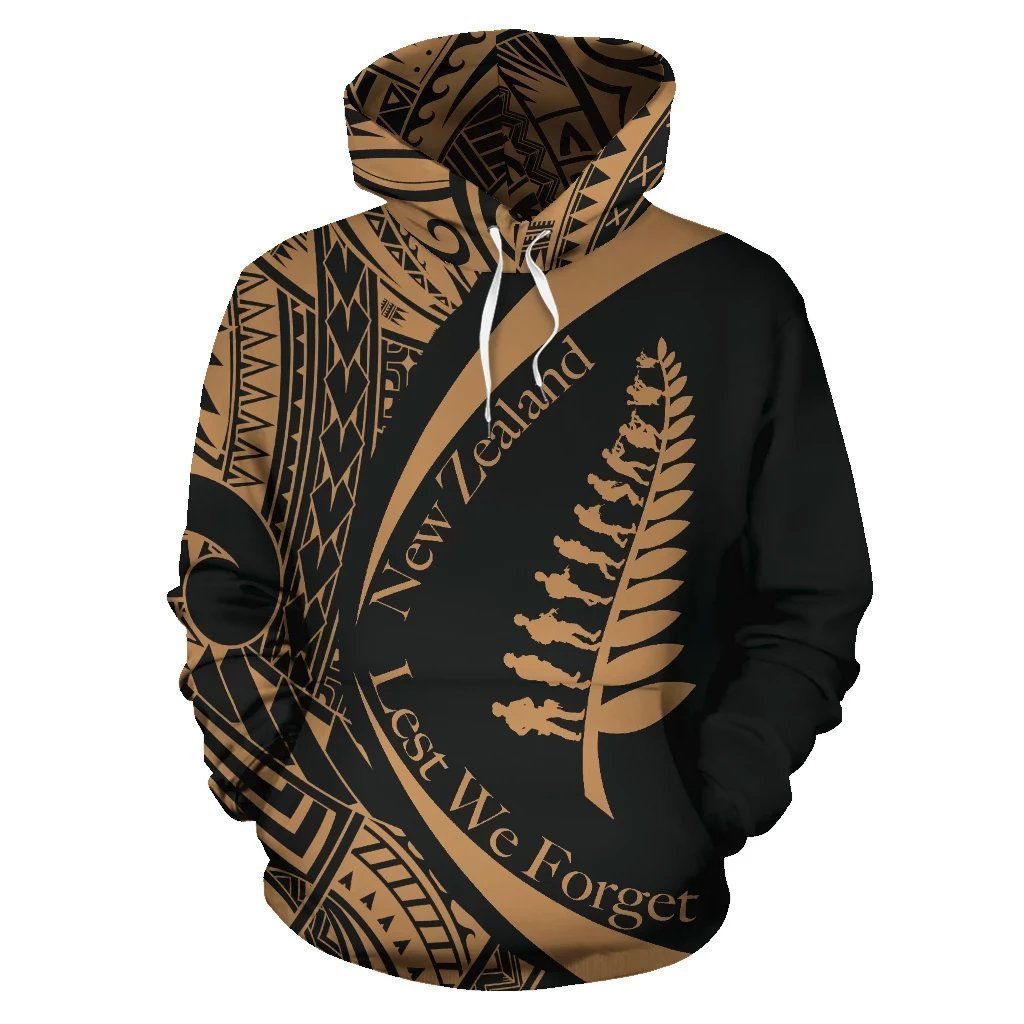 New Zealand Lest We Forget Hoodie, Maori ANZAC Fern Hoodie Unisex Black - Polynesian Pride