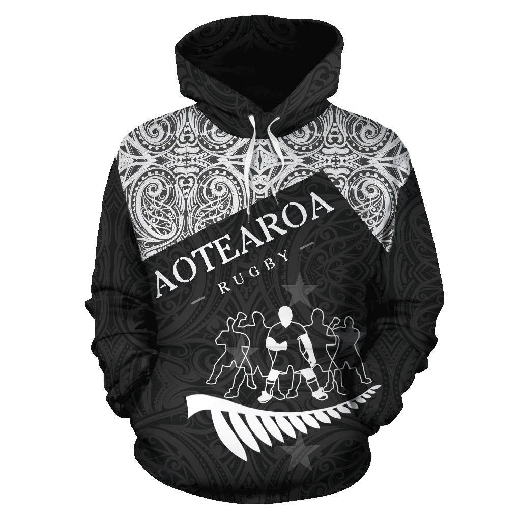 Maori Haka Rugby Hoodie New Zealand Unisex Black - Polynesian Pride