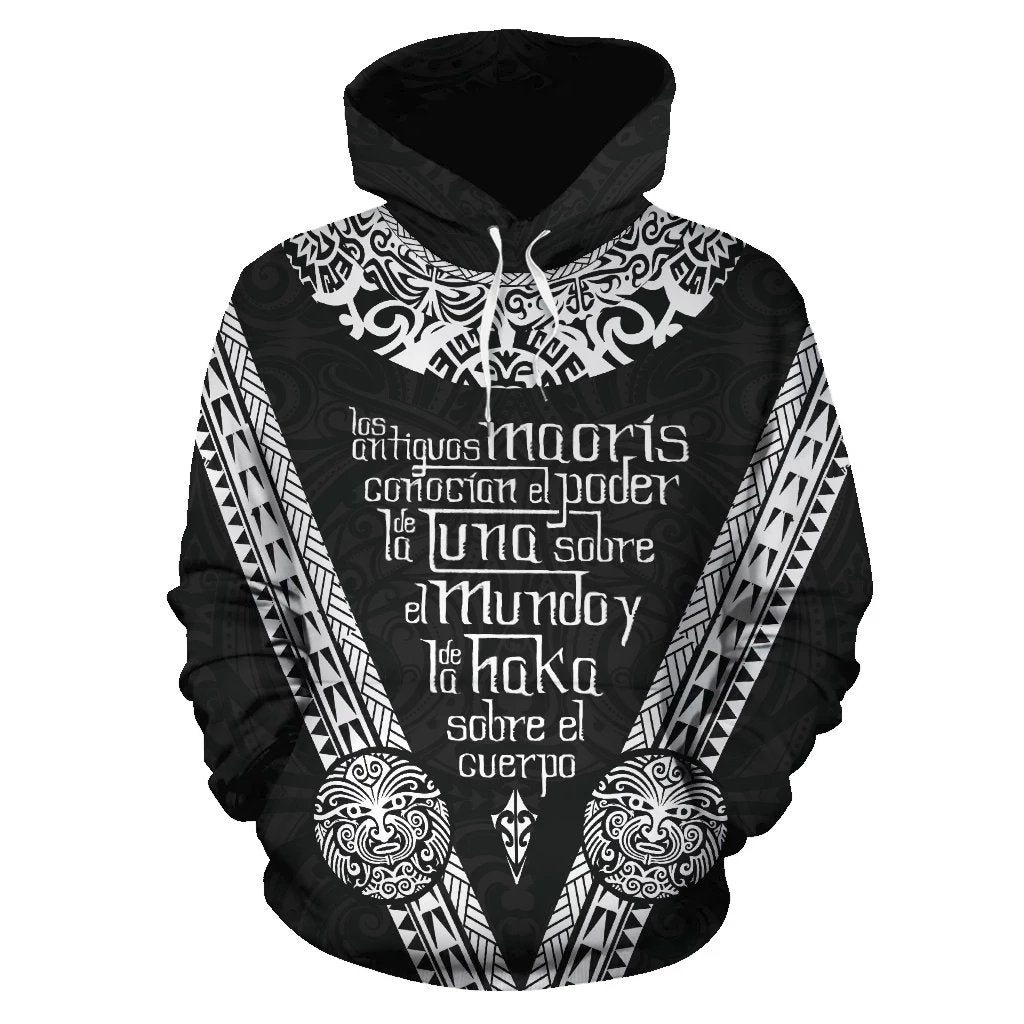 Los Maoris Haka With Moko Hoodie Unisex Black - Polynesian Pride