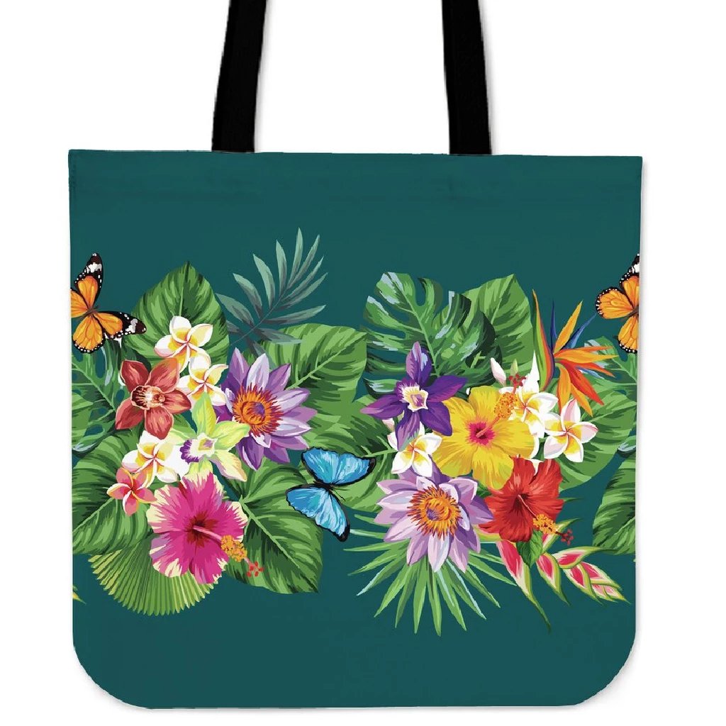 Garden Flower Tote Bag Tote Bag One Size Black - Polynesian Pride