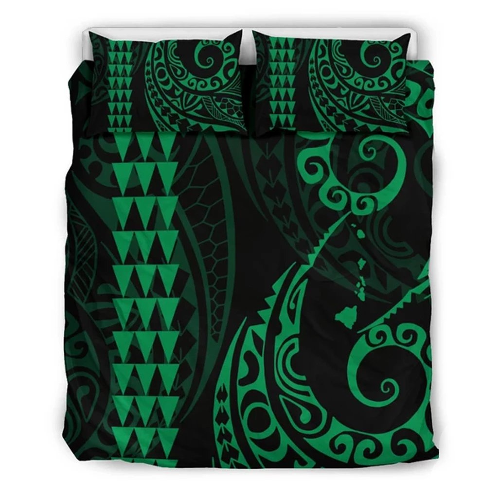 Hawaiian Map Polynesian Bedding Set Green Green - Polynesian Pride