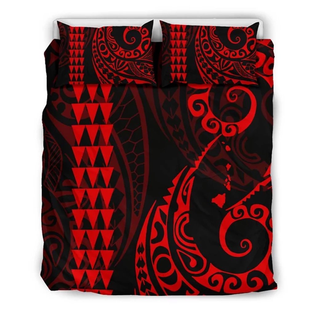 Hawaiian Map Polynesian Bedding Set Red Red - Polynesian Pride