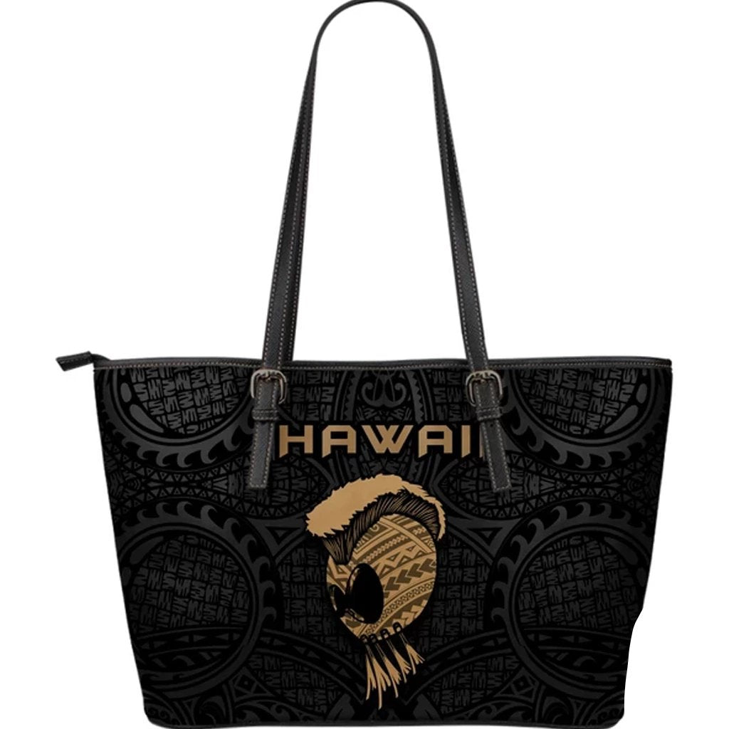 Hawaii Warrior Helmet Large Leather Tote Black - Polynesian Pride