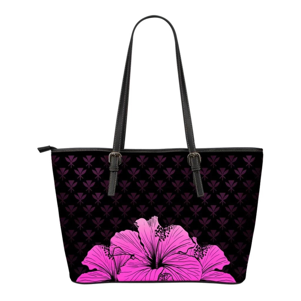 Kanaka Hibiscus Small Leather Tote Pink - Rich Style Pink - Polynesian Pride