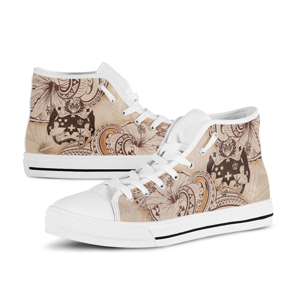 Tonga High Top Shoes - Hibiscus Flowers Vintage Style - Polynesian Pride