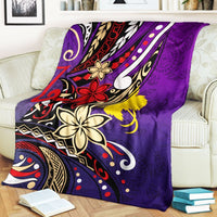 Papua New Guinea Premium Blanket - Tribal Flower With Special Turtles Purple Color - Polynesian Pride